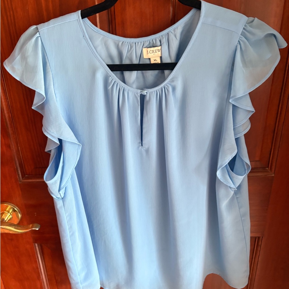J. Crew Women's Sky Blue Ruffle Blouse